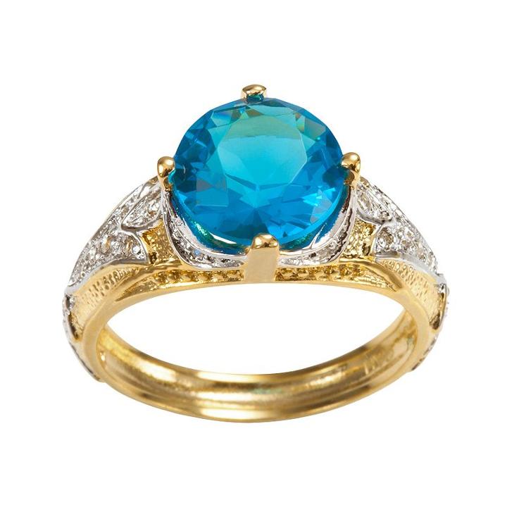 Sophie Miller 14k Gold Over Silver And Sterling Silver Aqua And White Cubic Zirconia Filigree Ring, Women's, Size: 9, Blue