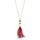 Long Red Seed Bead Tassel Necklace, Women's, Pink Other