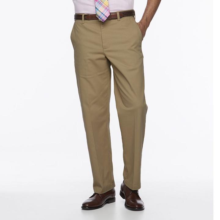 Men's Croft & Barrow&reg; Easy-care Stretch Classic-fit Flat-front Pants, Size: 34x34, Med Beige