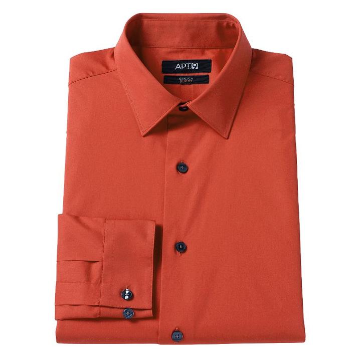Men's Apt. 9&reg; Slim-fit Stretch Spread-collar Dress Shirt, Size: 15.5-34/35, Orange