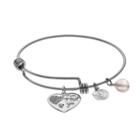 Love This Life Crystal & Pink Quartz Mom Heart Charm Bangle Bracelet, Women's, Silver