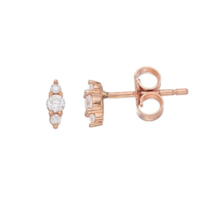 Lc Lauren Conrad 10k Rose Gold 1/10 Carat T.w. Diamond 3-stone Stud Earrings, Women's, White