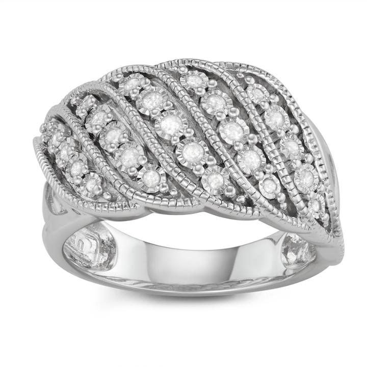 Sterling Silver Swirl 1/4 Carat T.w. Diamond Ring, Women's, Size: 9, White