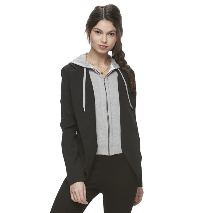 Juniors' Jolie Vie Mock-layer Hooded Blazer, Girl's, Size: Xl, Black