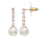 Rose Gold Tone Nickel Free Simulated Pearl Linear Drop Earrings, Women's, Pink
