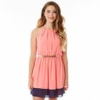 Juniors' Iz Byer California Pintuck Halter Dress, Girl's, Size: Large, Med Orange