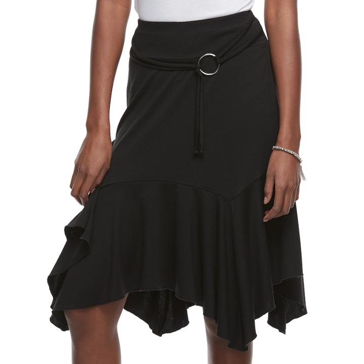 Juniors' Joe B Handkerchief Hem Midi Skirt, Teens, Size: Small, Black
