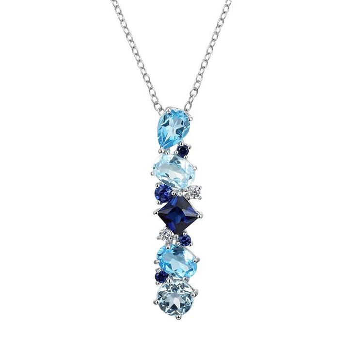 Sterling Silver Lab-created Sapphire And Blue Topaz Linear Pendant, Women's, Size: 18