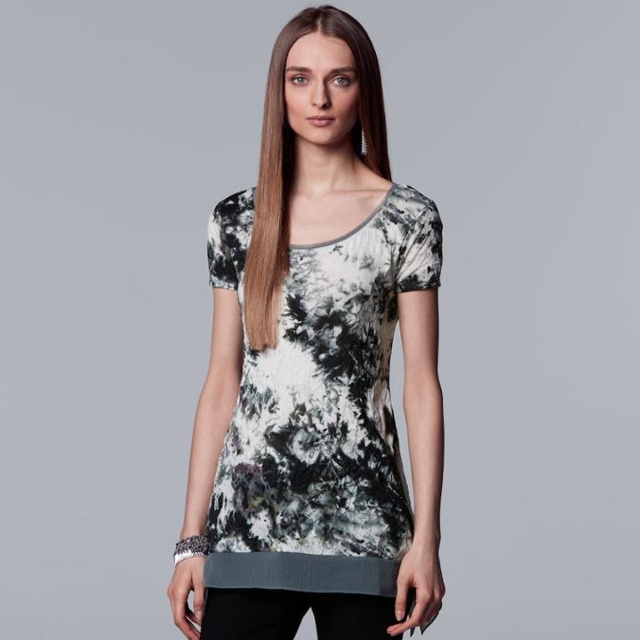 Women's Simply Vera Vera Wang Print Handkerchief-hem Tee, Size: Large, Grey