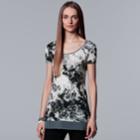 Women's Simply Vera Vera Wang Print Handkerchief-hem Tee, Size: Large, Grey