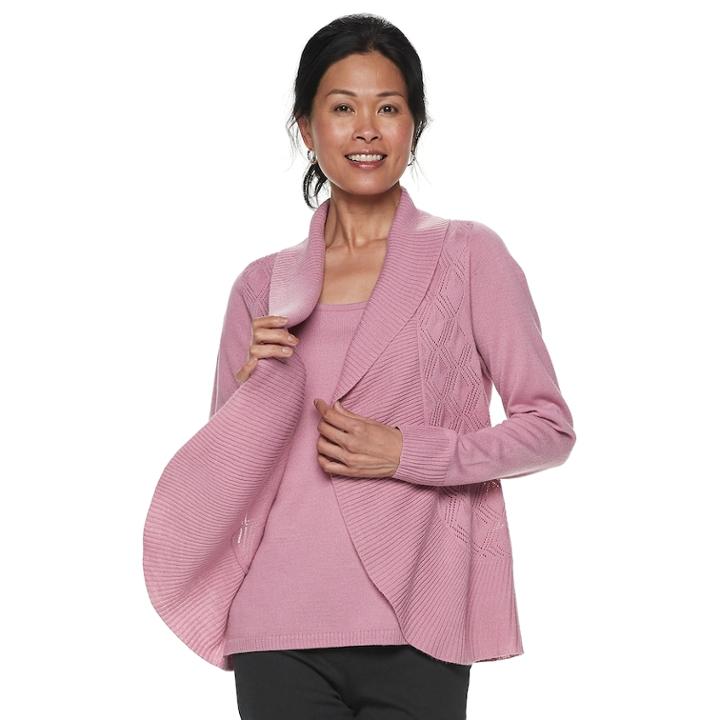 Women's Croft & Barrow&reg; Cozy Layered Cardigan Set, Size: Xs, Med Pink