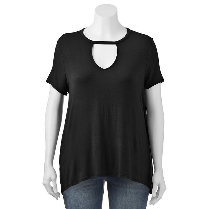 Juniors' Plus Size Mudd&reg; Choker Neck Tee, Teens, Size: 3xl, Black