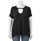 Juniors' Plus Size Mudd&reg; Choker Neck Tee, Teens, Size: 3xl, Black