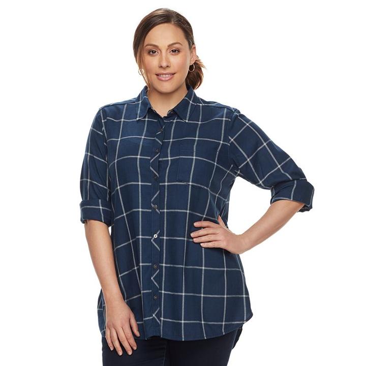 Plus Size Sonoma Goods For Life&trade; Essential Plaid Shirt, Women's, Size: 1xl, Dark Blue