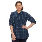 Plus Size Sonoma Goods For Life&trade; Essential Plaid Shirt, Women's, Size: 1xl, Dark Blue