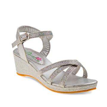 Petalia Girls' Rhinestone Wedge Sandals, Girl's, Size: 13, Silver