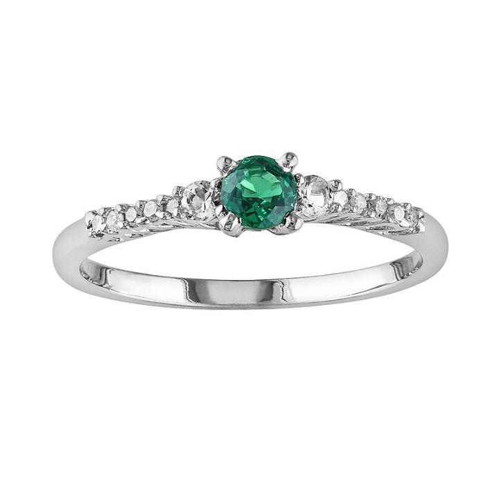 Sterling Silver Lab-created Emerald, Lab-created White Sapphire And Diamond Accent Ring, Women's, Size: 8, Green