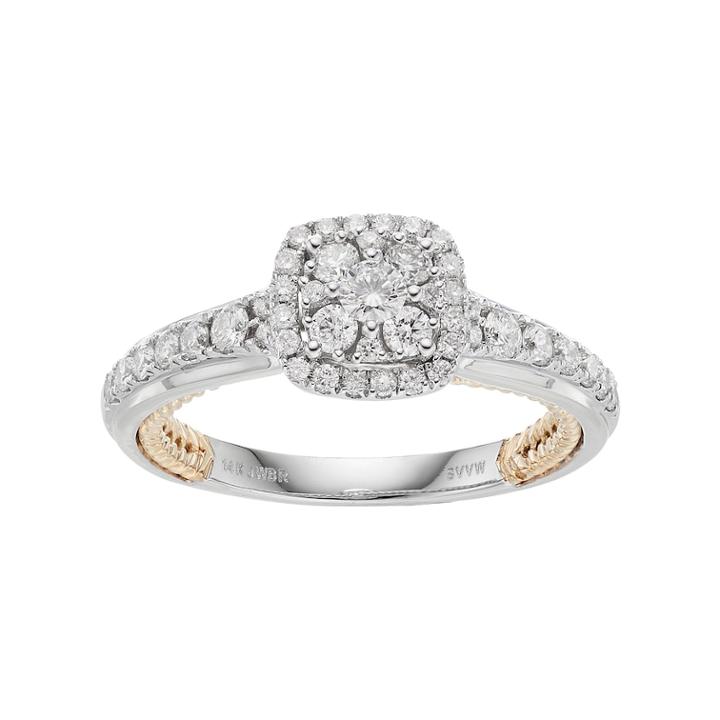Simply Vera Vera Wang Two Tone 14k Gold 3/4 Carat T.w. Diamond Cluster Square Halo Engagement Ring, Women's, Size: 8, White