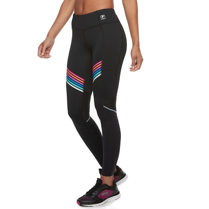 Women's Fila Sport&reg; Mesh Striped Leggings, Size: Medium, Black