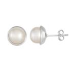 Sterling Silver Freshwater Cultured Pearl Button Earrings, Women's, White