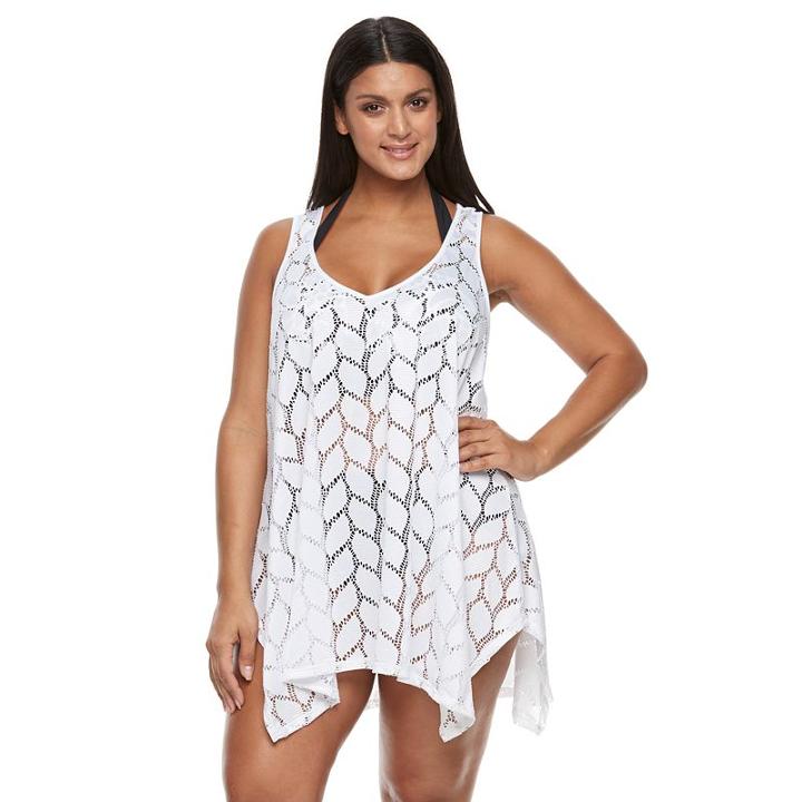 Plus Size Beach Scene Lace Tunic Cover-up, Women's, Size: 1xl, White