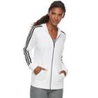 Women's Adidas Essential Fleece 3 Stripe Zip-up Hoodie, Size: Medium, White