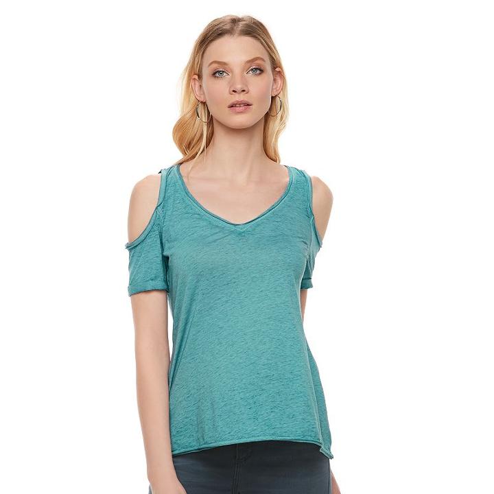 Women's Rock & Republic&reg; Marled Cold-shoulder Tee, Size: Large, Green