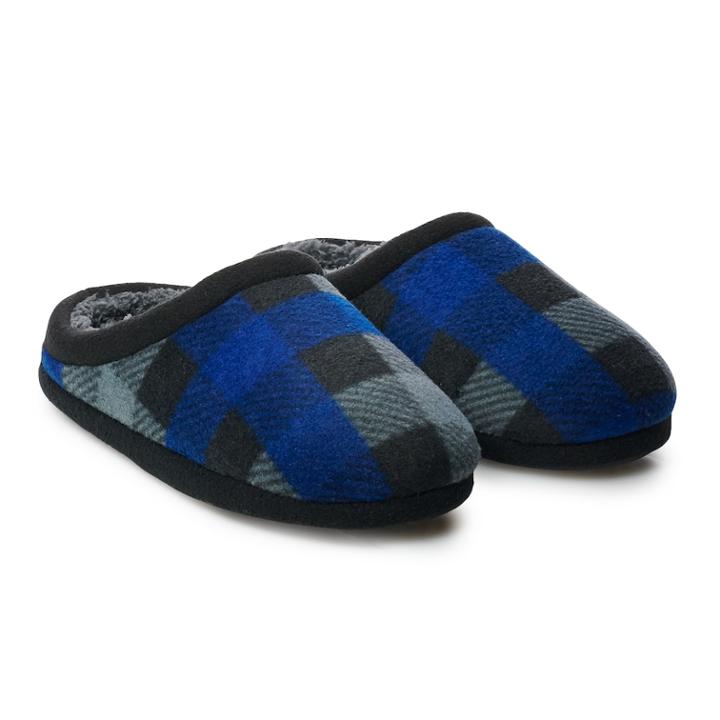 Boys 4-20 Cuddl Duds Buffalo Check Clog Slippers, Size: 5-6, Blue