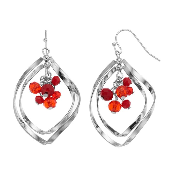 Red Beaded Cluster Nickel Free Orbital Drop Earrings, Women's