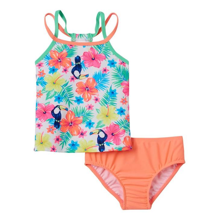 Girls 4-6x Carter's Tropical Flower Print Tankini Top & Bottoms Swimsuit Set, Girl's, Size: 5-6, Lt Orange