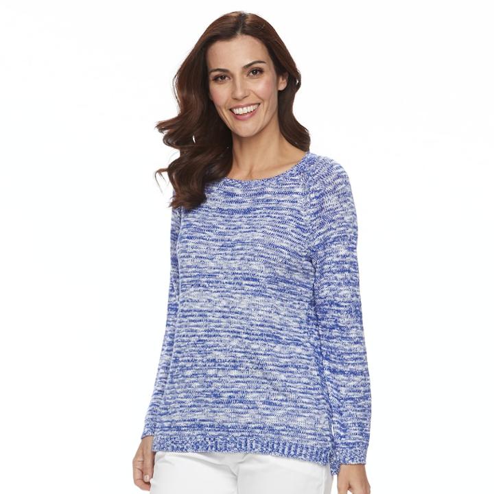 Women's Caribbean Joe Boucle Scoopneck Raglan Sweater, Size: Xl, Blue