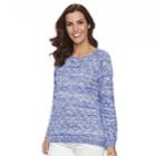 Women's Caribbean Joe Boucle Scoopneck Raglan Sweater, Size: Xl, Blue