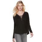 Women's Rock & Republic&reg; Lace-up Dolman Top, Size: Medium, Black