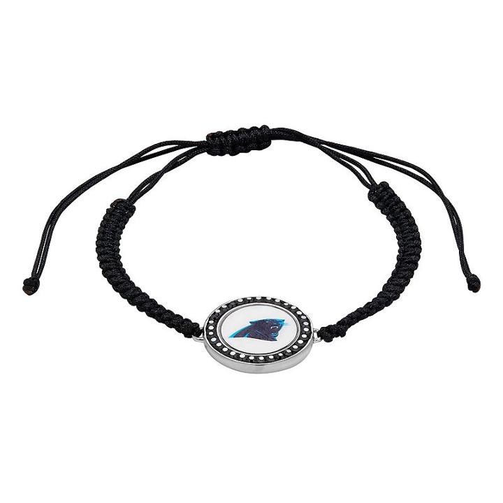 Carolina Panthers Team Logo Crystal Slipknot Bracelet - Made With Swarovski Crystals, Women's, Size: 7, Black