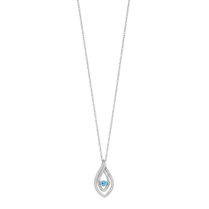 Sterling Silver Blue Topaz & Lab-created White Sapphire Marquise Pendant, Women's, Size: 18