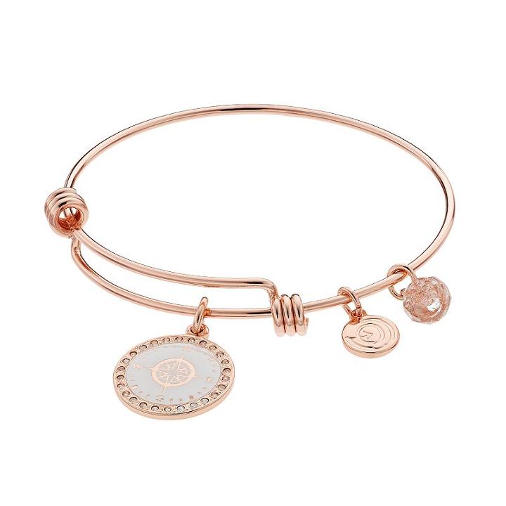 Love This Life Crystal Compass Charm Bangle Bracelet, Women's, Size: 8.25, Pink