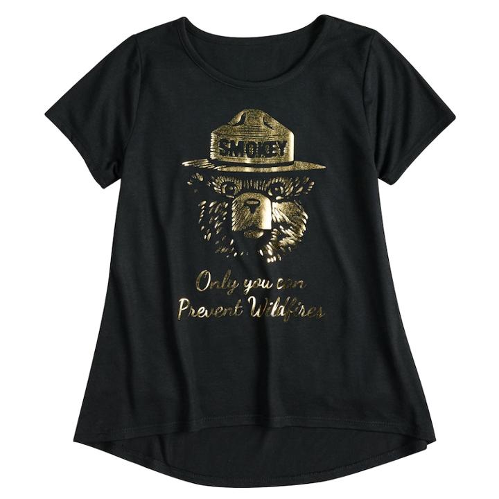 Girls 7-16 Smokey The Bear Only You Can Prevent Wildfires Graphic Tee, Size: Large, Black