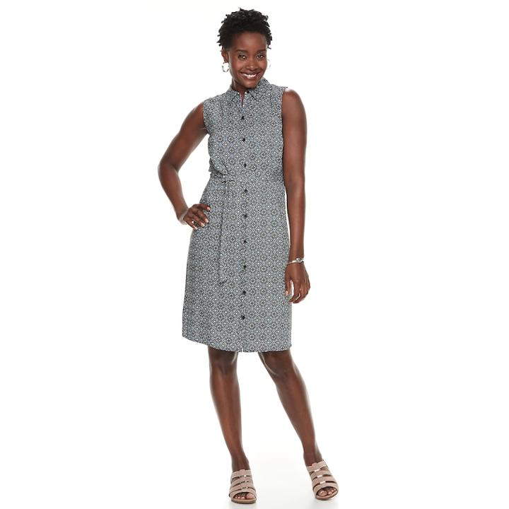 Women's Croft & Barrow&reg; Print Belted Shirt Dress, Size: Medium, Oxford