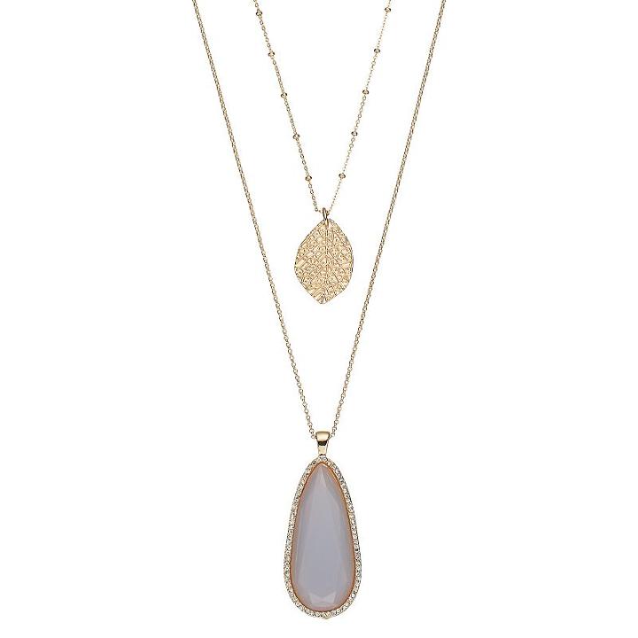 Lc Lauren Conrad Long Teardrop & Leaf Layered Necklace, Women's, Purple