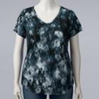 Plus Size Simply Vera Vera Wang Printed V-neck Tee, Women's, Size: 2xl, Dark Blue