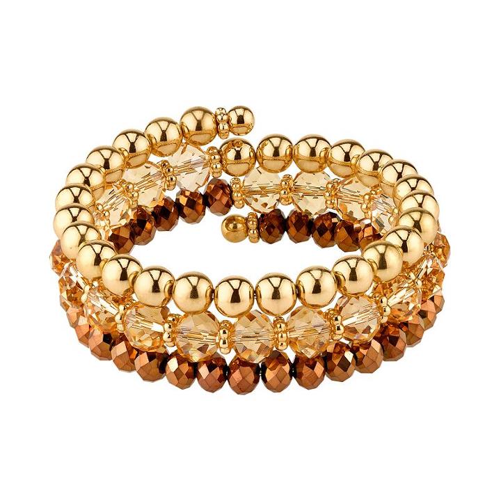 1928 Polished & Faceted Bead Coil Bracelet, Women's, Size: 8, Yellow