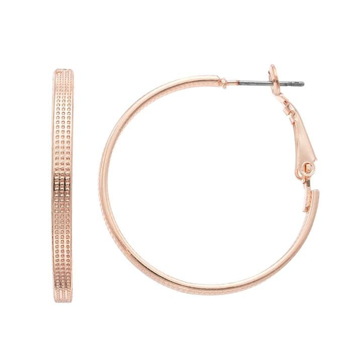 Lc Lauren Conrad Textured Flat Tube Nickel Free Hoop Earrings, Women's, Pink
