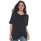 Juniors' Miss Chievous Knot-front Tunic Tee, Teens, Size: Medium, Black