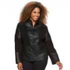 Plus Size Giacca Mixed-media Faux-leather Jacket, Women's, Size: 1xl, Black