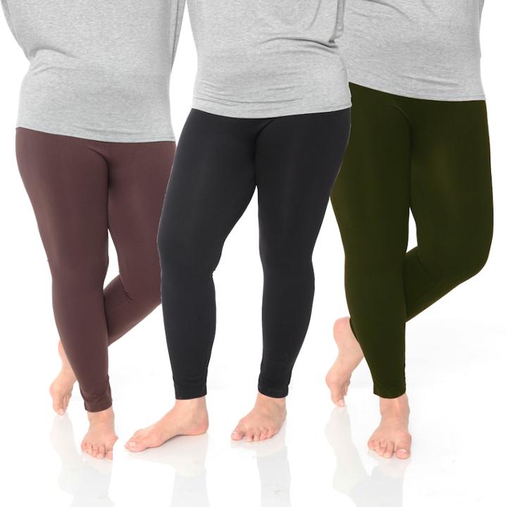 Plus Size White Mark 3-pack Solid Leggings, Women's, Black Brown Olive