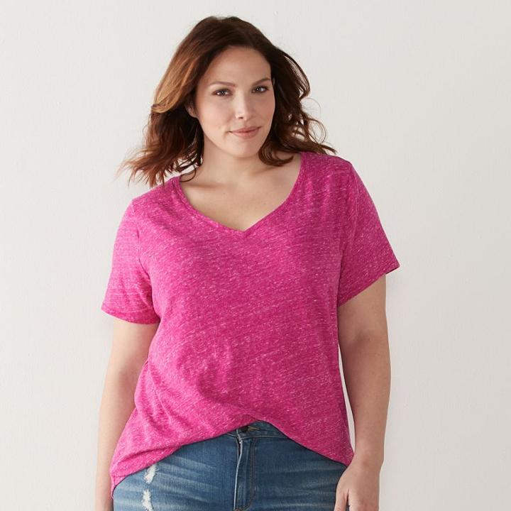 Plus Size Sonoma Goods For Life&trade; Essential V-neck Tee, Women's, Size: 1xl, Dark Pink