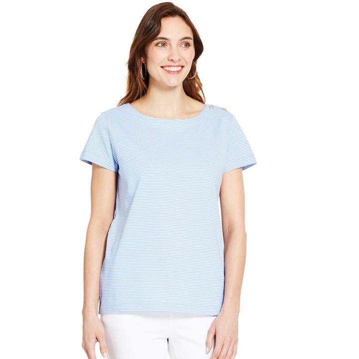 Women's Izod Button-shoulder Striped Tee, Size: Medium, Blue Stripe