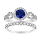 14k White Gold Sapphire & 5/8 Carat T.w. Diamond Halo Engagement Ring Set, Women's, Size: 7, Blue