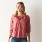 Women's Sonoma Goods For Life&trade; Eyelet Lace-up Peasant Top, Size: Large, Light Red
