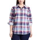 Plus Size Chaps Striped No-iron Broadcloth Shirt, Women's, Size: 2xl, Blue